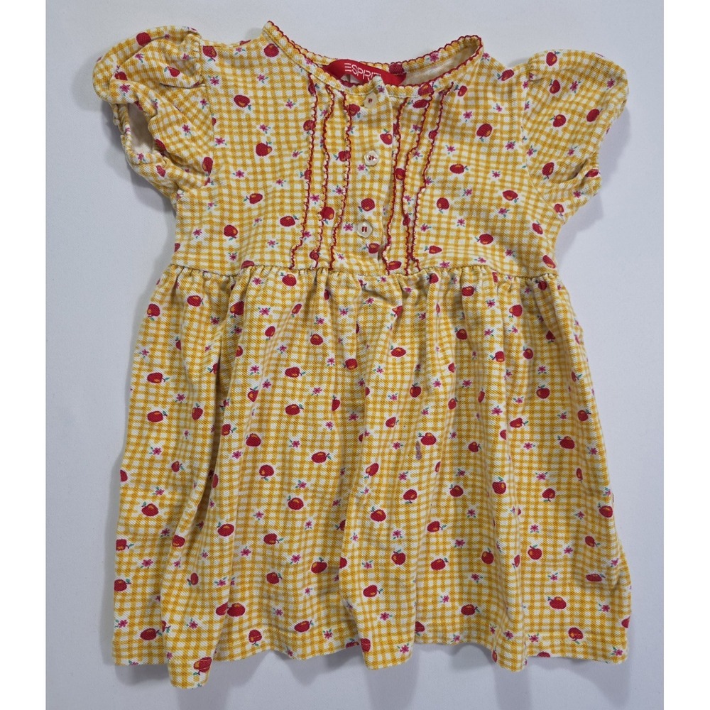 Vintage Esprit Toddler Girls Strawberry Gingham Dress Yellow Size 3T